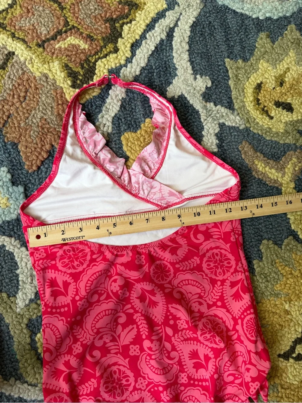 Garnet Hill Kids Floral Halter One-Piece Swimsuit - Hot Pink Size 14 Ruffle